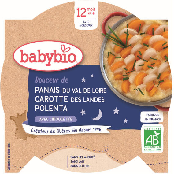 Babybio Bonne Nuit Assiette Douceur Panais Carotte Polenta +12m Bio 230g