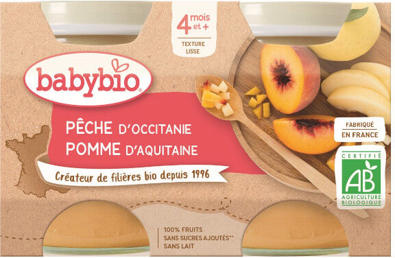 Babybio Mes Fruits Pot Pêche Pomme +4m Bio 2 x 130g