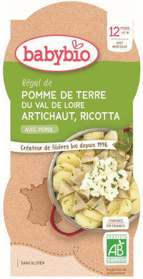 Babybio Mes Légumes Bol Régal Pomme de Terre Artichaut Ricotta +12m Bio 2 x 200g