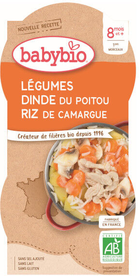 Babybio Menu du Jour Bol Mijoté Légumes Dinde Riz +8m Bio 2 x 200g