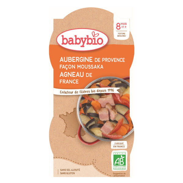 Babybio Menu du Jour Bol Aubergines Façon Moussaka Agneau +8m Bio 2 x 200g