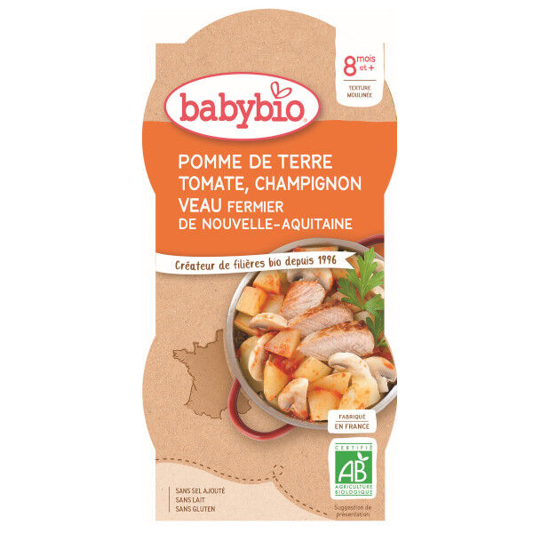 Babybio Menu du Jour Bol Pomme de Terre Tomate Champignon Veau +8m Bio 2 x 200g