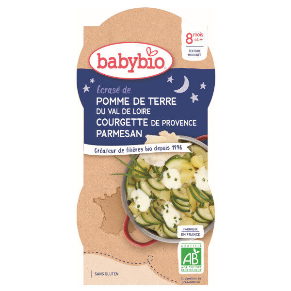 Babybio Bonne Nuit Bol Ecrasé Pomme de Terre Courgette +8m Bio 2 x 200g