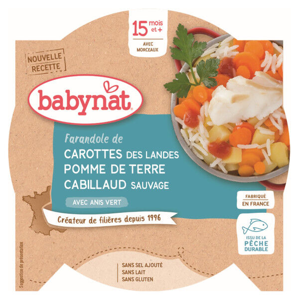 Babybio Menu du Jour Assiette Carotte Pomme de Terre Cabillaud Sauvage +15m Bio 260g