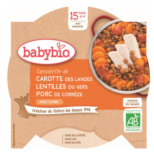 Babybio Menu du Jour Assiette Carotte Lentilles Porc +15m Bio 260g