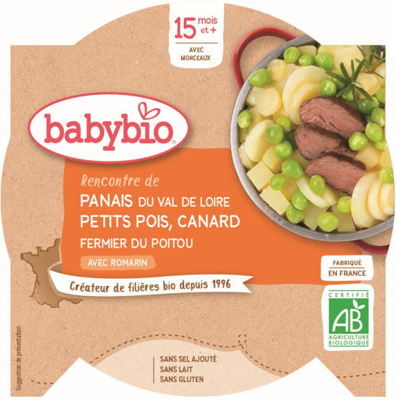 Babybio Menu du Jour Assiette Panais Petits Pois Canard +15m Bio 260g