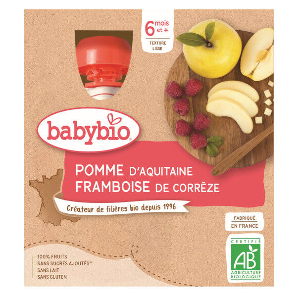 Babybio Mes Fruits Gourde Pomme Framboise +6m Bio 4 x 90g