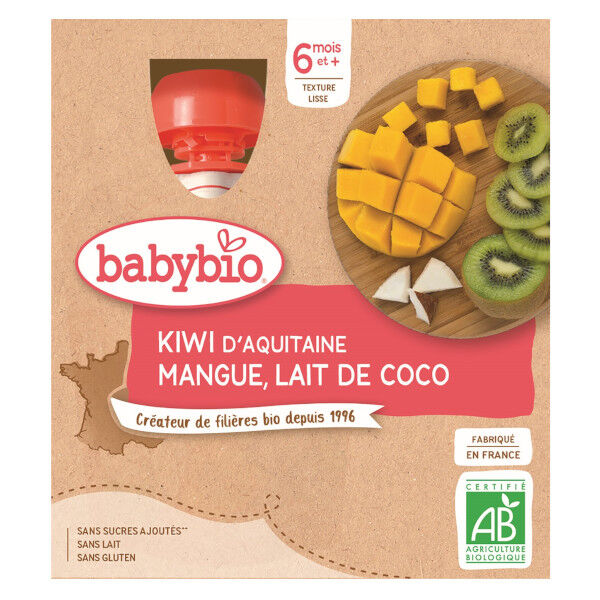 Babybio Mes Fruits Gourde Kiwi Mangue Lait de Coco +6m Bio 4 x 90g