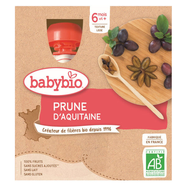 Babybio Mes Fruits Gourde Prune d'Aquitaine +6m Bio 4 x 90g