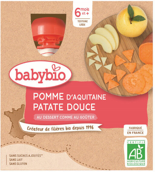 Babybio Mes Fruits Gourde Pomme Patate Douce +6m Bio 4 x 90g