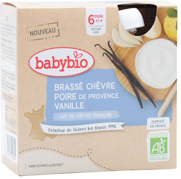 Babybio Mes Brassés Gourde Lactée Lait de Chèvre Poire Vanille +6m Bio 4 x 85g