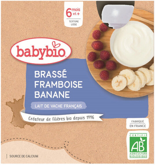 Babybio Mes Brassés Gourde Lactée Framboise Banane +6m Bio 4 x 85g