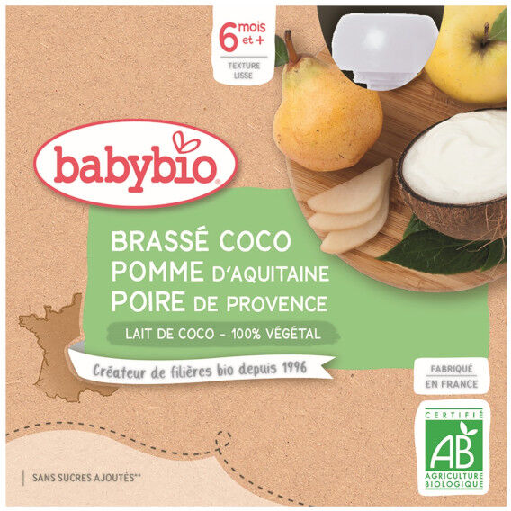 Babybio Mes Brassés Gourde Lactée Lait de Coco Pomme Poire +6m Bio 4 x 85g