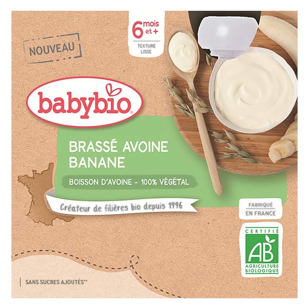 Babybio Mes Brassés Gourde Lactée au Lait d'Avoine Banane +6m Bio 4 x 85g