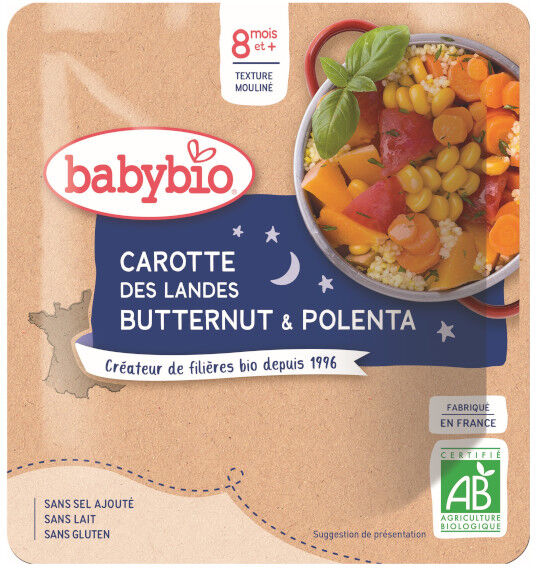 Babybio Bonne Nuit Sachet Carotte Courge Butternut Polenta +8m Bio 190g