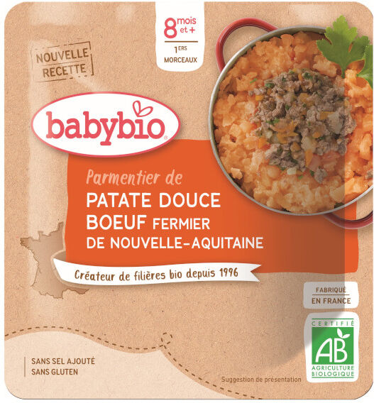 Babybio Menu du Jour Sachet Parmentier de Patate Douce et Bœuf +8m Bio 190g