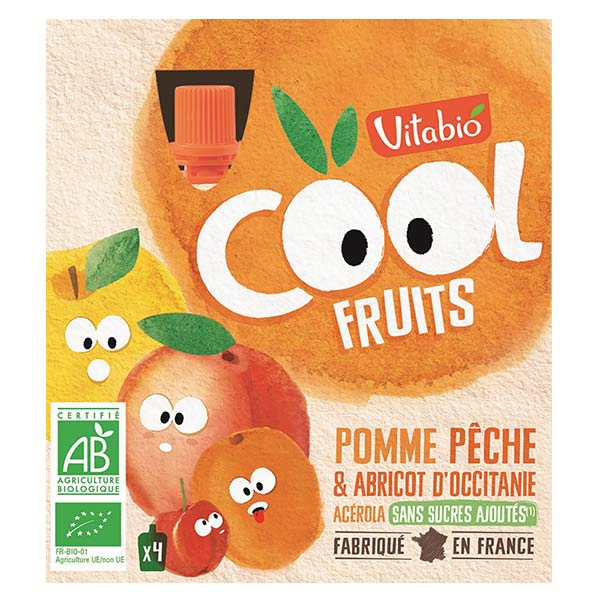 Vitabio Cool Fruits Pomme Pêche Abricot Acérola Bio Lot de 4 x 90g