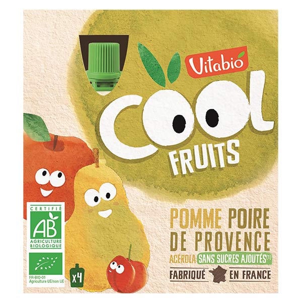 Vitabio Cool Fruits Pomme Poire Acérola Bio Lot de 4 x 90g