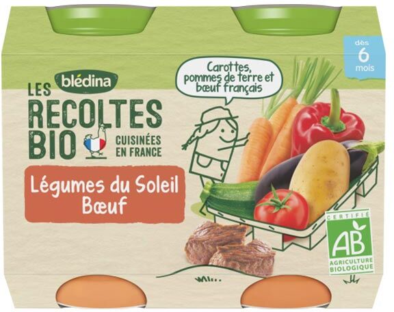 Blédina Récoltes Bio Légumes du Soleil Boeuf 2 x 200g