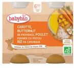 Babybio Carotte Butternut de Notre Ferme Poulet Fermier du Poitou Riz de Camargue Dès 6 Mois 2 x 200 g - Carton 2 pots de 200 g