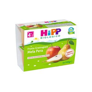 HiPP Frutta Grattugiata Biologica Mela e Pera dai 4+ Mesi, 4 x 100g