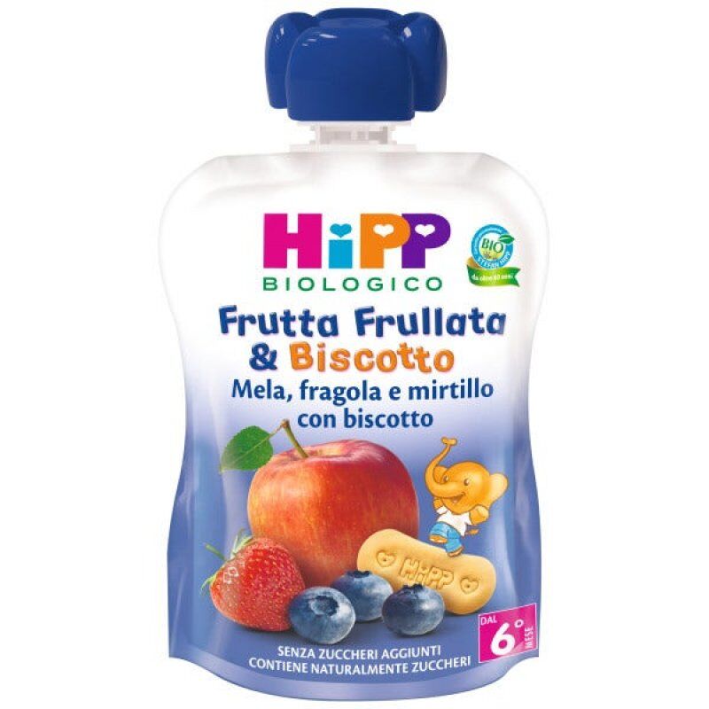 Hipp Italia Srl Frutta Frullata & Biscotto Hipp Biologico Mela Fragola Mirtillo 90g