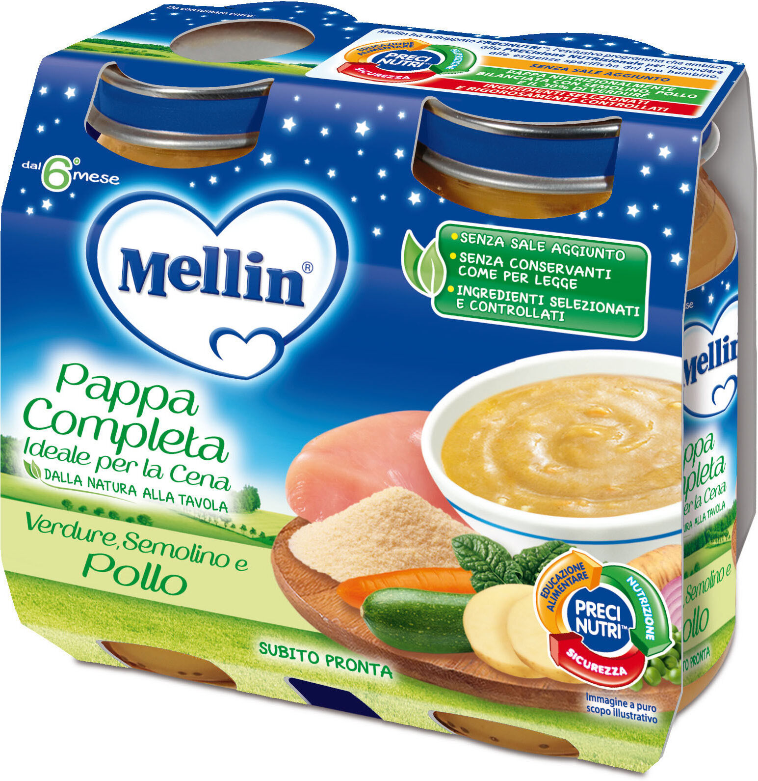 Danone Nutricia Spa Soc.Ben. Mellin Semolino Verdure Pollo Pappa Completa 6m+ 2x200g