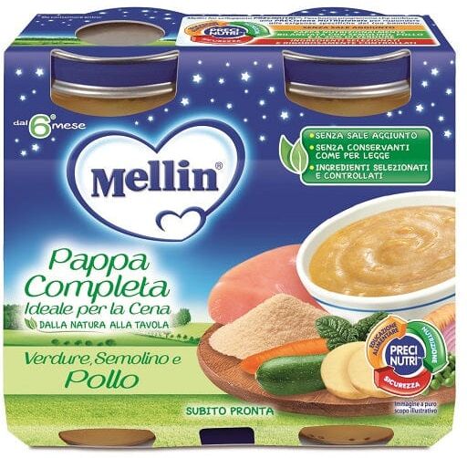 Mellin Pappa Completa Semolino Verdure Pollo 2 Vasetti 200 g