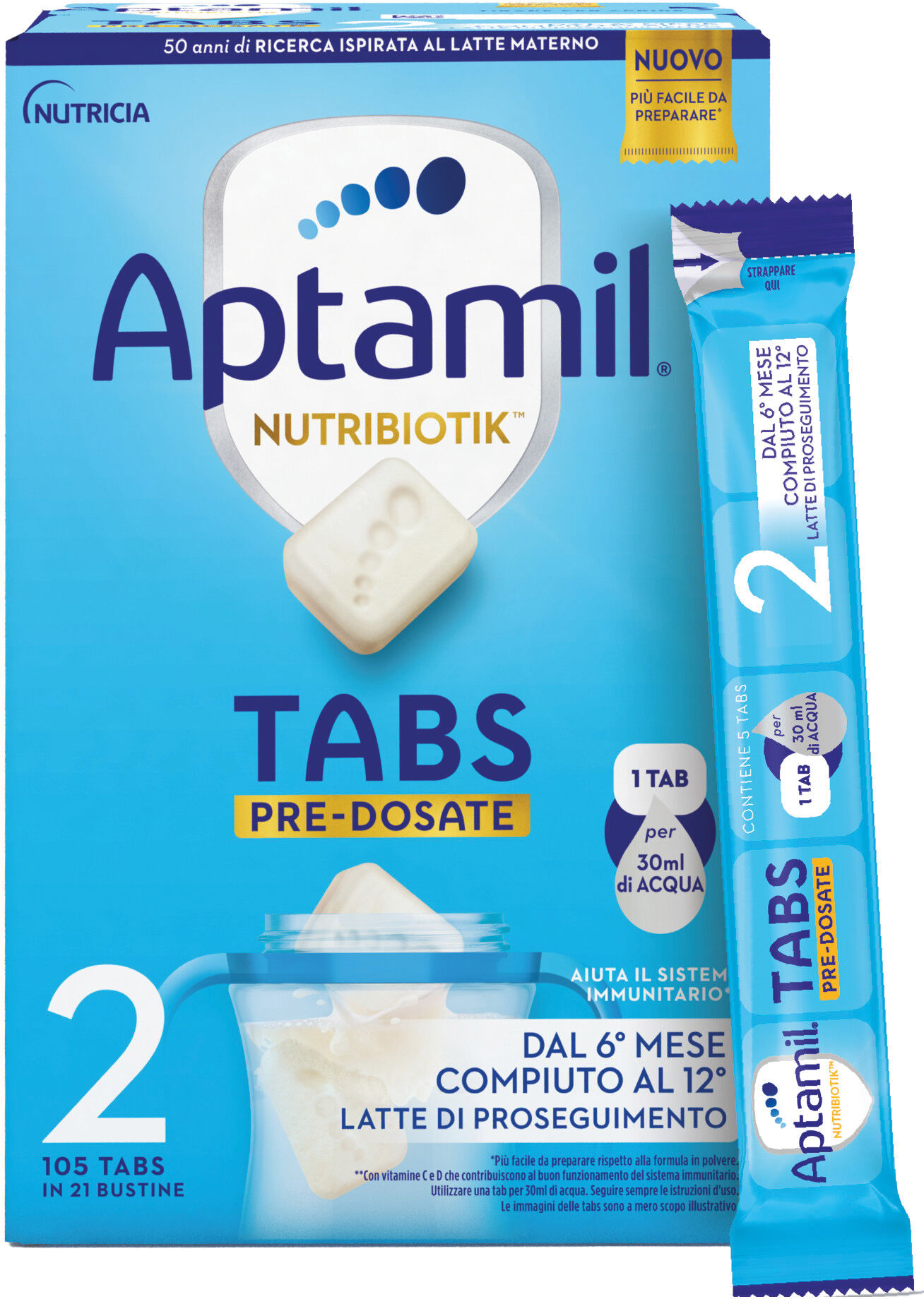 APTAMIL Nutribiotik 2 Tabs Pre-Dosate Latte di Proseguimento Dal 6°Mese 21 Bustine