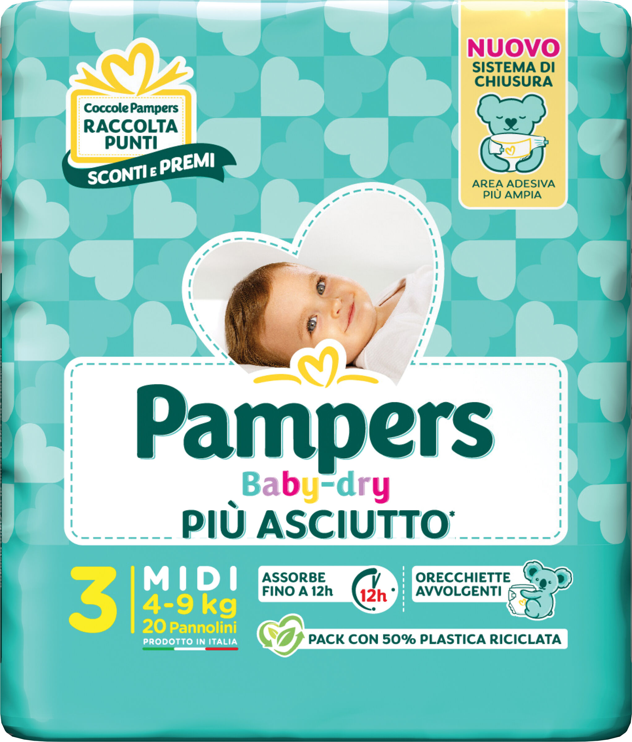 PAMPERS baby dry pannolino downcount midi 20 pezzi