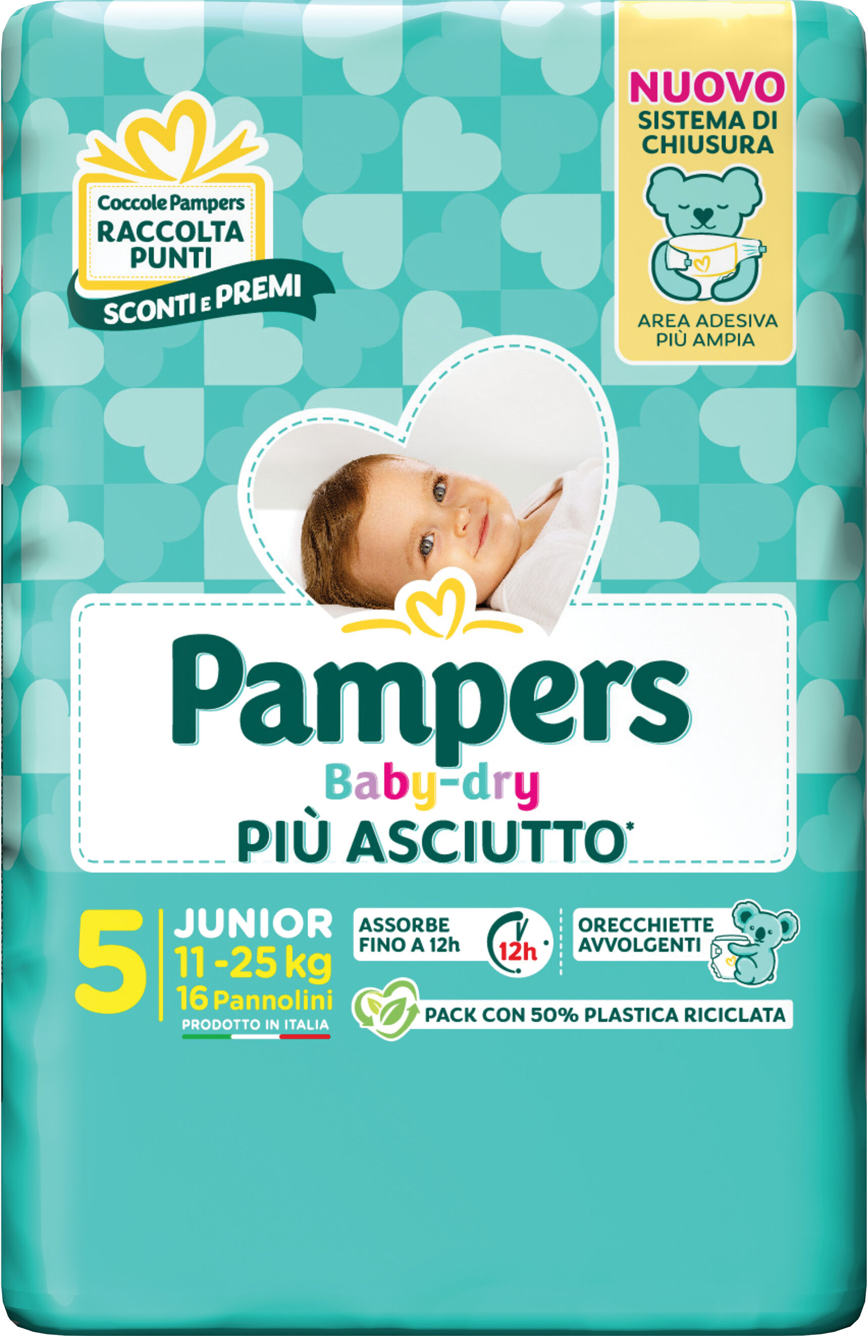 PAMPERS baby dry pannolino downcount junior 16 pezzi