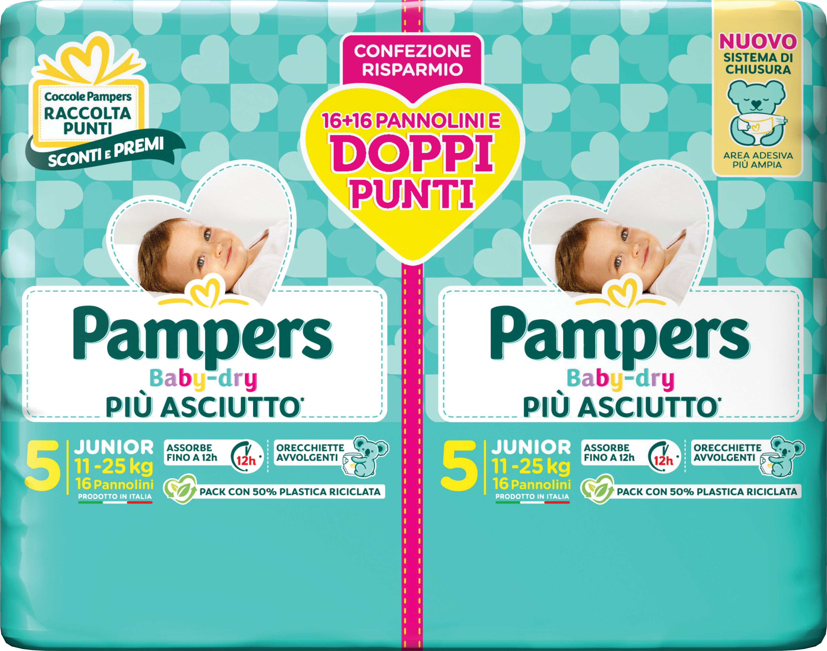 PAMPERS baby dry pannolino duo downcount junior 32 pezzi