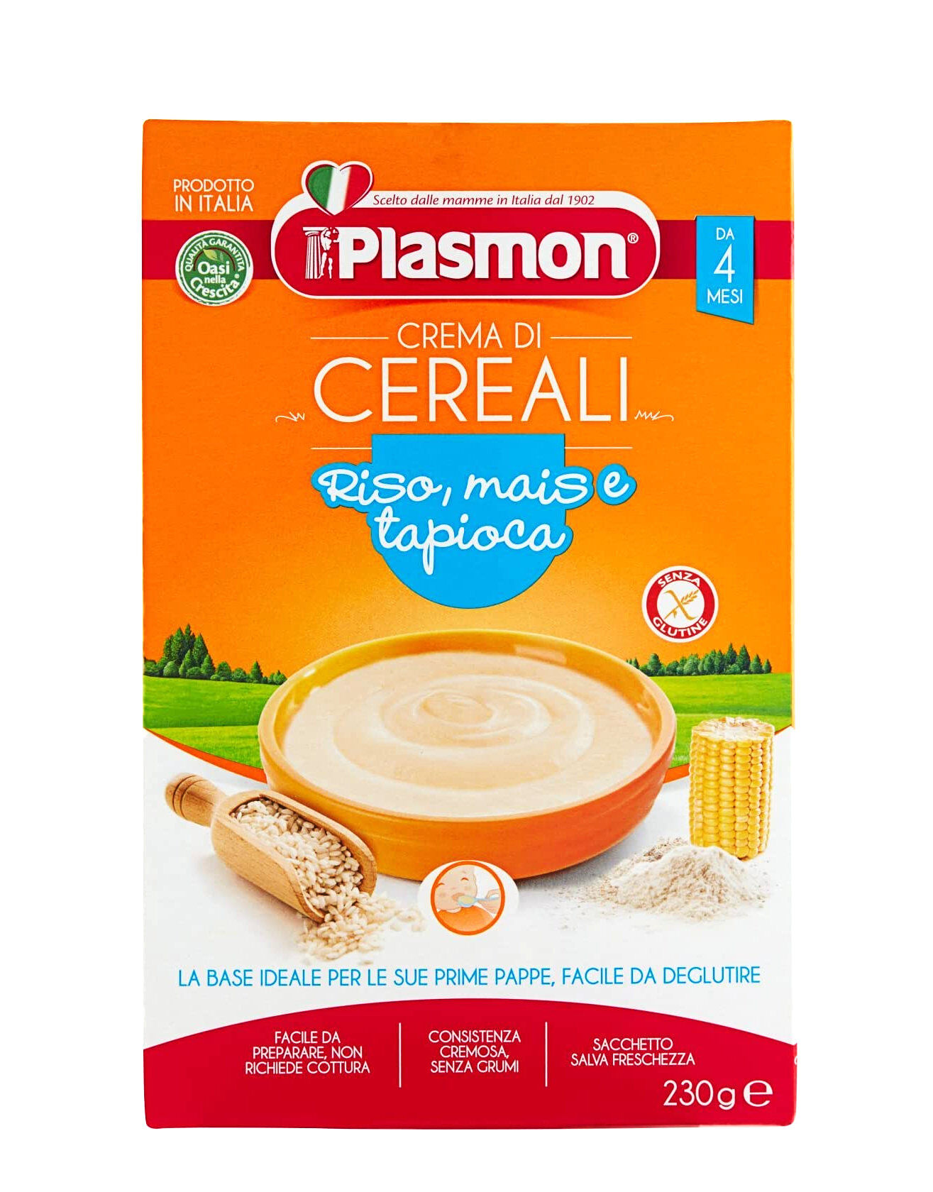 PLASMON Crema Di Cereali Riso, Mais E Tapioca Da 4 Mesi 230 Grammi