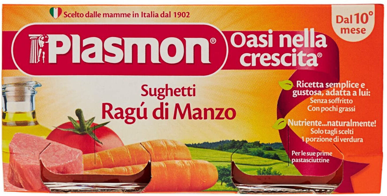 PLASMON Sughetti Ragù Di Manzo 100% Naturale Dal 10° Mese 160 Grammi