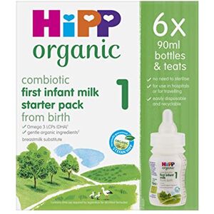 HiPP Organic 1 First Infant Baby Milk Ready to feed liquid formula starter pack, From birth (6 x 90ml bottles)