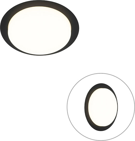 QAZQA Plafonnier moderne rond noir avec LED IP44 - Lys