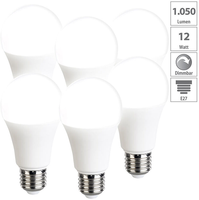 Luminea 6er-Set LED-Lampen, dimmbar, tageslichtweiß, 1050 Lumen