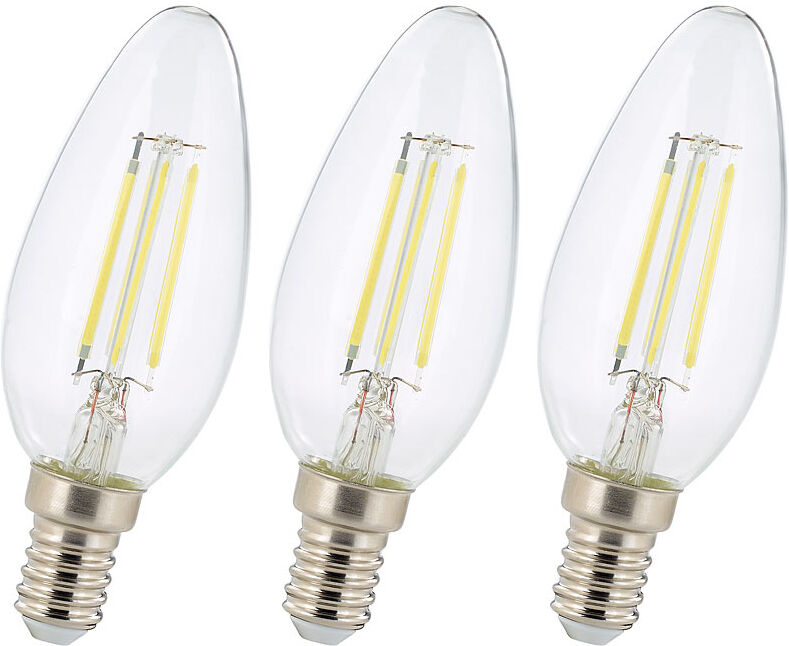 Luminea 3er-Set LED-Filament-Kerzen, B35, E14, 470 Lumen, 4 Watt, 6500 K