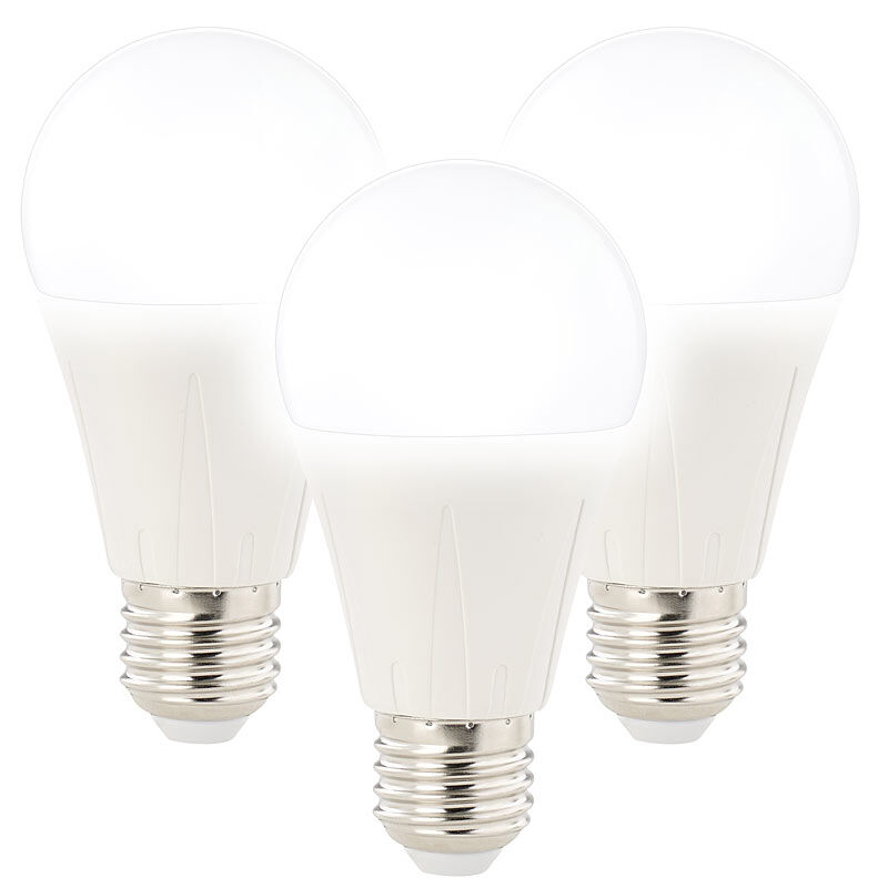 Luminea 3er-Set LED-Lampe E27, Klasse A+, 11 W, tageslichtweiß 6400K, 1.055 lm