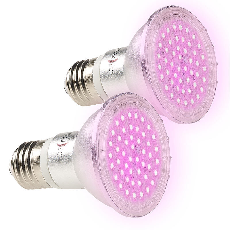 Lunartec 2er-Set LED-Pflanzenlampen mit je 48 LEDs, 50 Lumen, E27