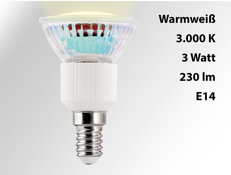 Luminea LED-Spot, Sockel E14, 3 Watt, 230 Lumen, warmweiß (3000 K)