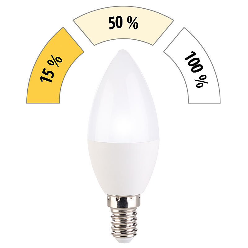 Luminea LED-Kerze, 3 Helligkeits-Stufen, tageslichtweiß, 6500 K, 5,5 W, E14