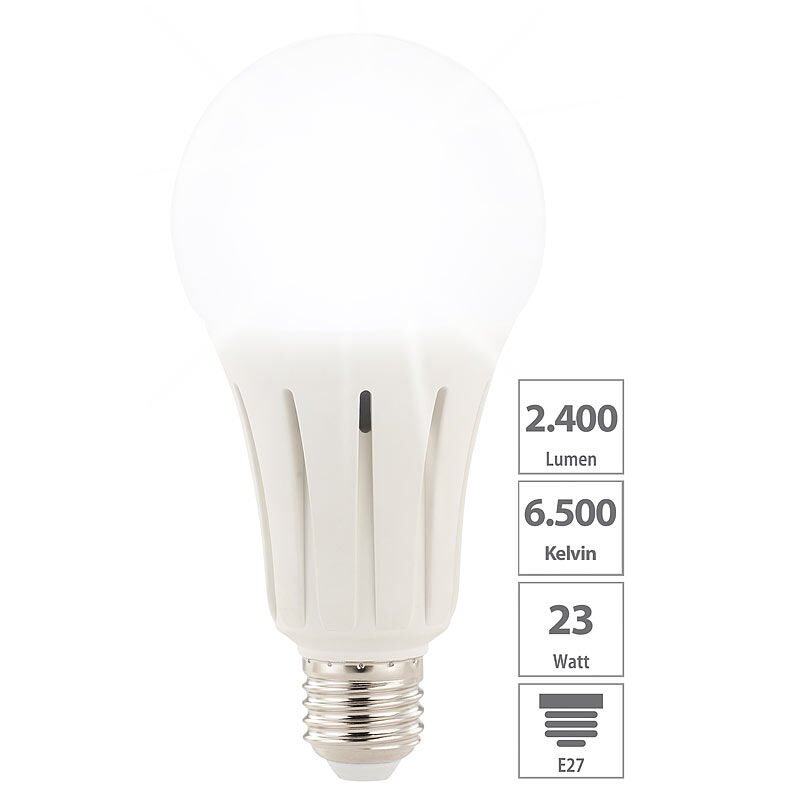 Luminea High-Power-LED-Lampe E27, 24 Watt, 2.452 Lumen, tageslichtweiß 6.500 K
