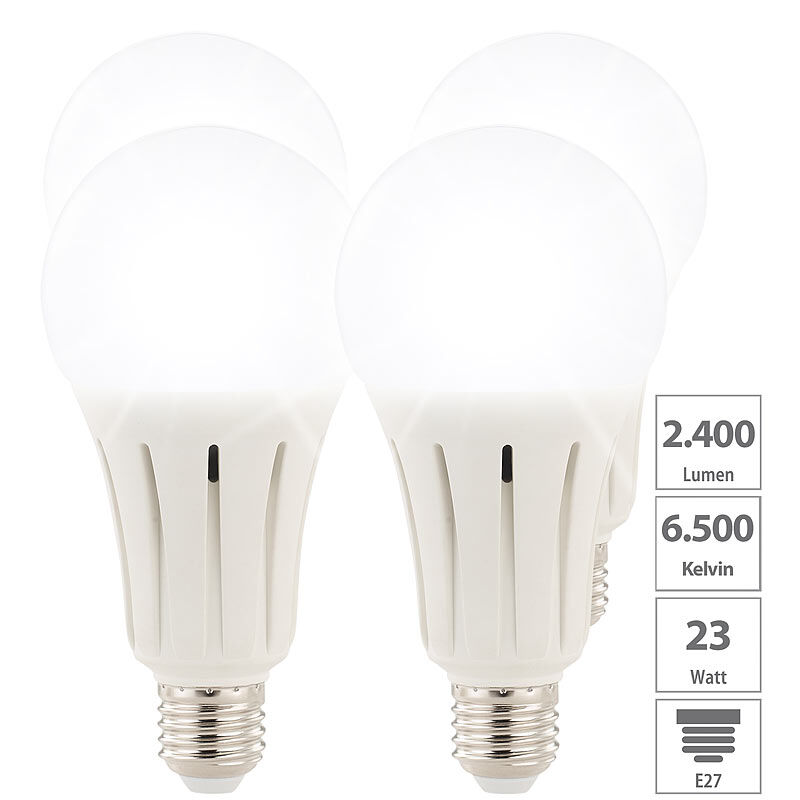 Luminea High-Power-LED-Lampe E27, 24 Watt, 2.452 Lumen,  6.500 K, 4er-Set