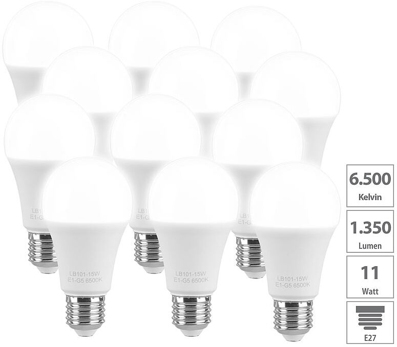 Luminea LED-Lampe E27, 15 W, 1350 lm, A+, tagelichtweiß (6.500 K), 4er-Set