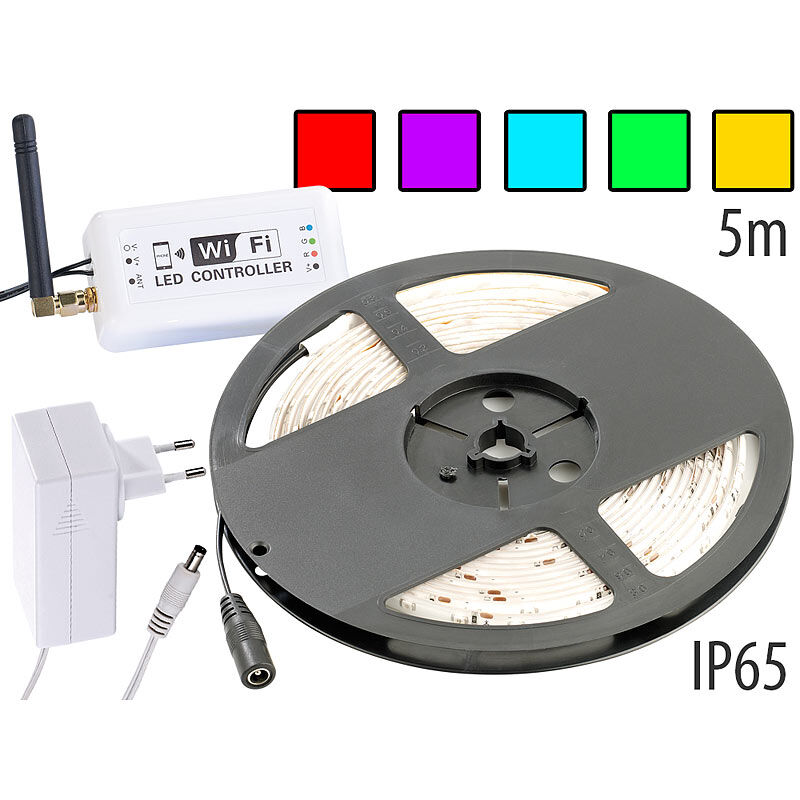 Lunartec RGB-LED-Streifen LC-500A mit Netzteil & Smartphone-Controller, IP65