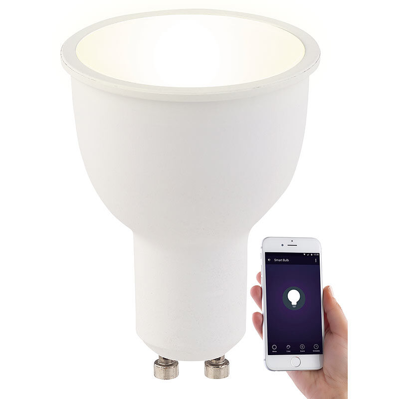 Luminea Home Control WLAN-LED-Lampe, Amazon Alexa & Google Assistant komp., GU10, warmweiß