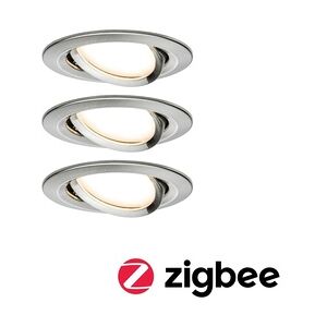 Paulmann LED Einbauleuchte Smart Home Zigbee Nova Plus Coin Basisset schwenkb rnd 84mm 50° 3x6W 3x470lm 230V dimmbar 2700K Eisen gebürstet 92959