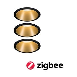 Paulmann Smart Home Zigbee Bundle Einbauleuchte Cole + Zigbee Coin IP44 rund 88mm 3x6W 3x470lm 230V dimmbar 2700K Schwarz/Gold matt 5146