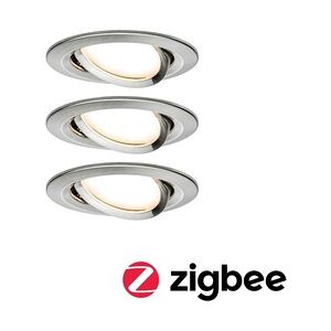 Paulmann LED Einbauleuchte Smart Home Zigbee Nova Plus Coin Basisset schwenkb rnd 84mm 50° 3x6W 3x470lm 230V dimmbar 2700K Eisen gebürstet 92959